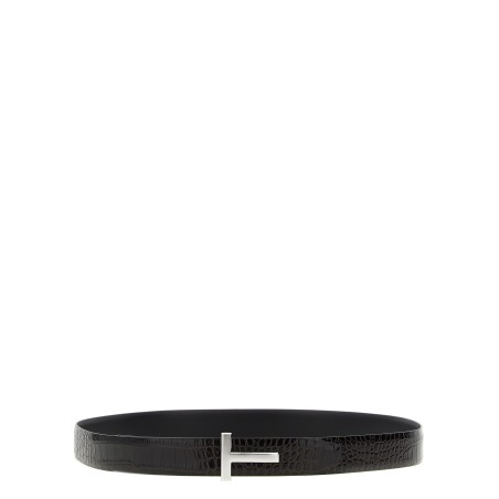 Reversible crocodile leather belt