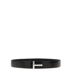 Reversible crocodile leather belt