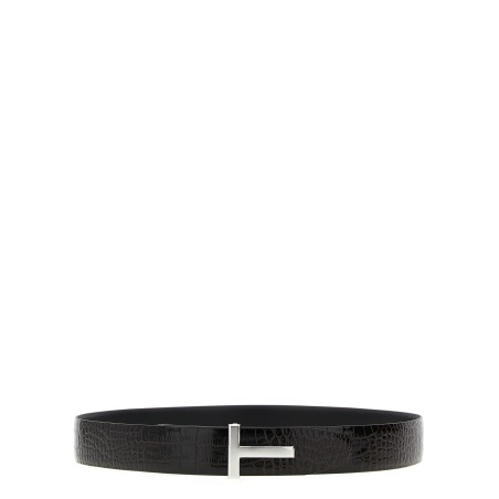 Reversible crocodile leather belt
