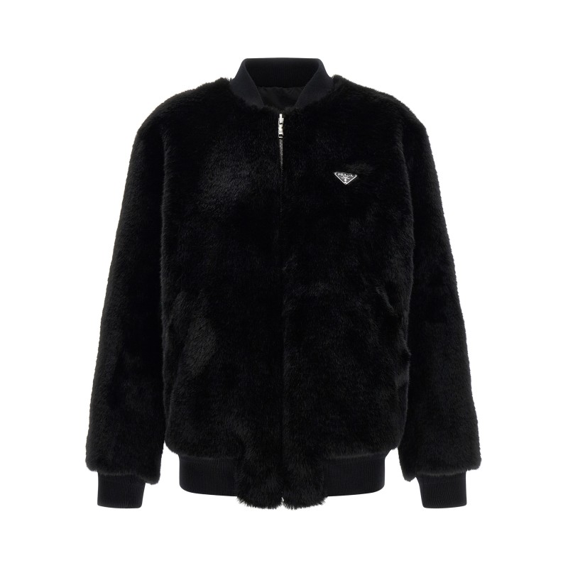 Eco-fur and Re-Nylon reversible bomber jacket
