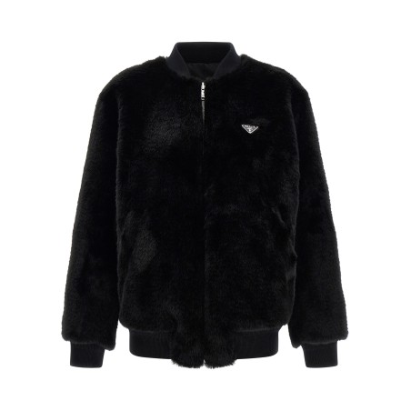 Eco-fur and Re-Nylon reversible bomber jacket