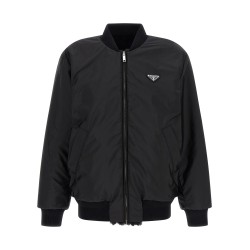 Eco-fur and Re-Nylon reversible bomber jacket