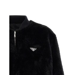 Eco-fur and Re-Nylon reversible bomber jacket