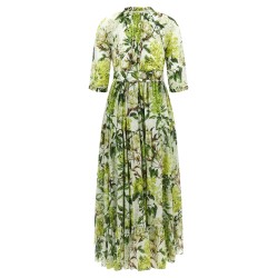 'Eden' long dress in cotton muslin with all print