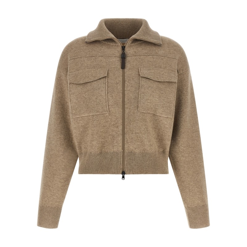 'Shiny Zipper Pull' Wool cardigan