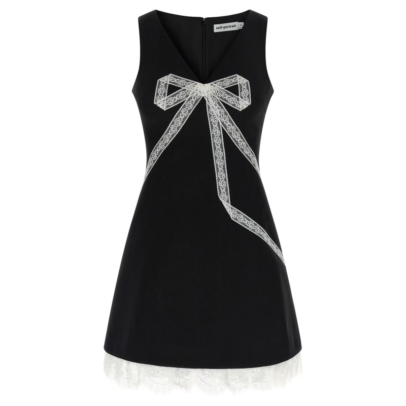 'Black Crêpe Bow Lace Mini' dress