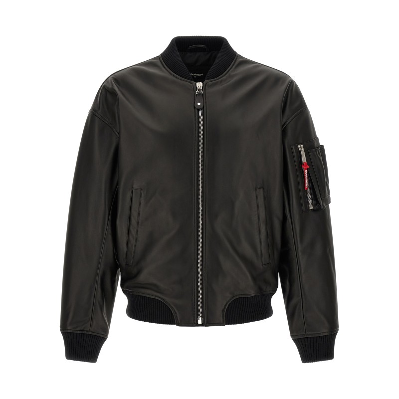 Leather bomber jacket