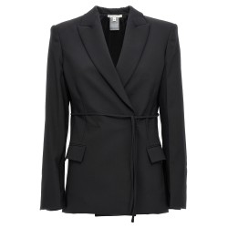 Double breast drawstring blazer jacket