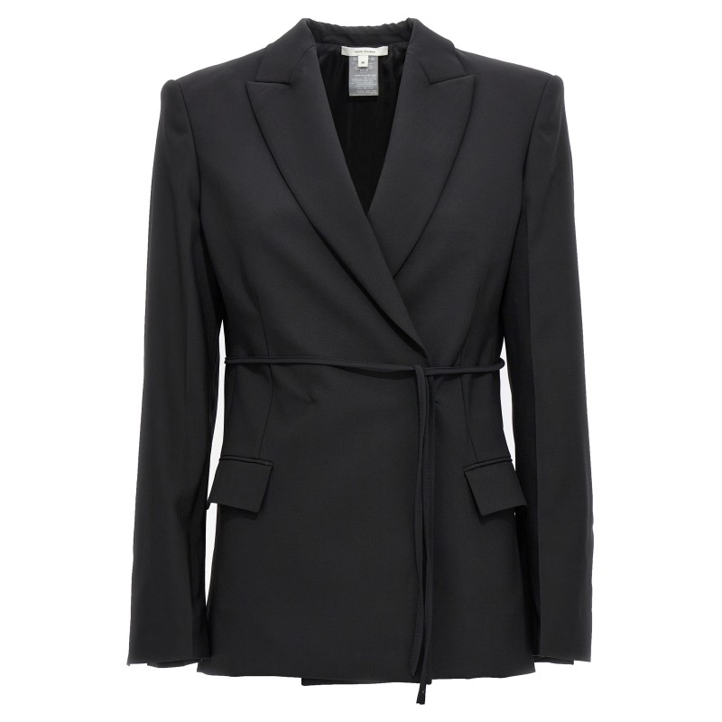 Double breast drawstring blazer jacket