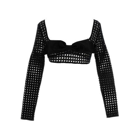 Cropped macramé bow top