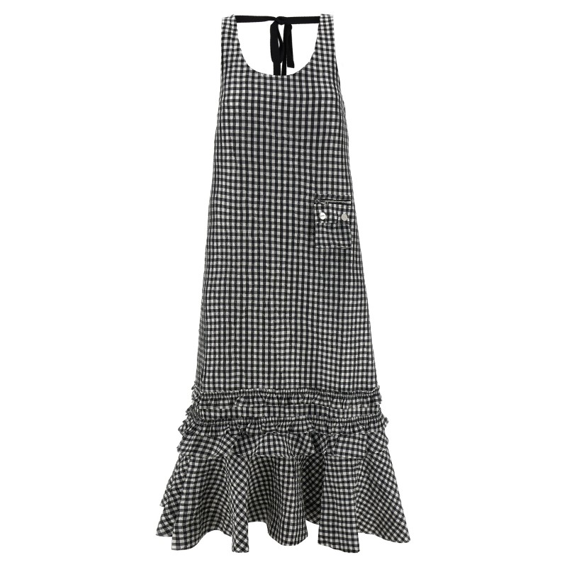 'Crinkled Check Long' dress