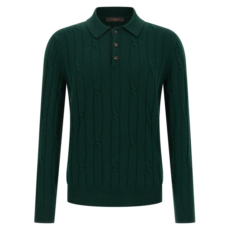 Braided wool polo shirt