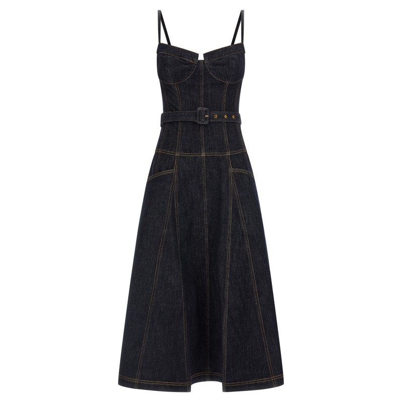 'Indigo Denim Flared Midi' dress
