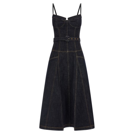 'Indigo Denim Flared Midi' dress
