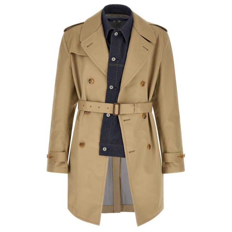 Denim insert trench coat