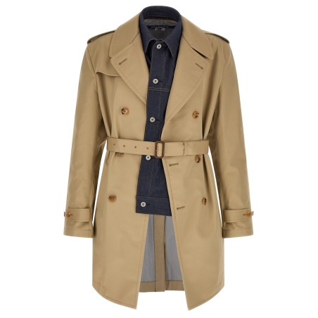 Denim insert trench coat