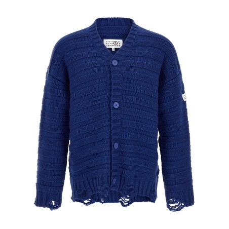 Distressed wool cardigan
