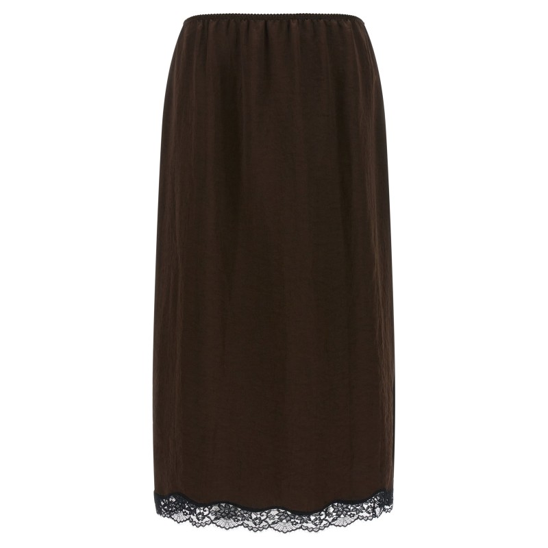 Satin froissé and lace skirt