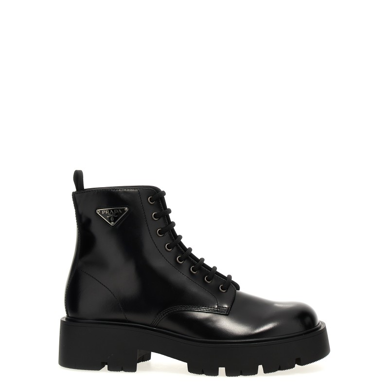 Logo brushed leather ankle boots