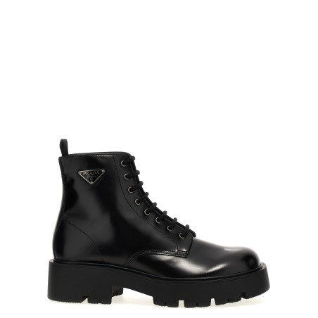 Logo brushed leather ankle boots