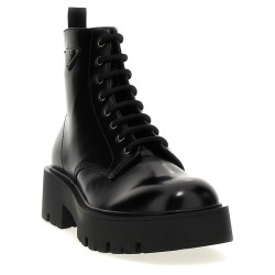 Logo brushed leather ankle boots