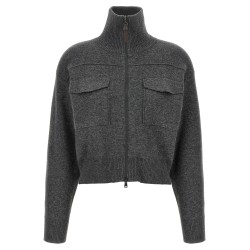 'Shiny Zipper Pull' Wool cardigan