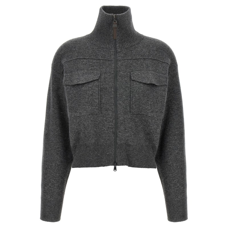 'Shiny Zipper Pull' Wool cardigan