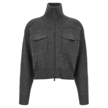 'Shiny Zipper Pull' Wool cardigan
