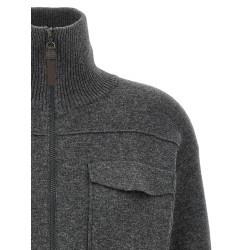 'Shiny Zipper Pull' Wool cardigan
