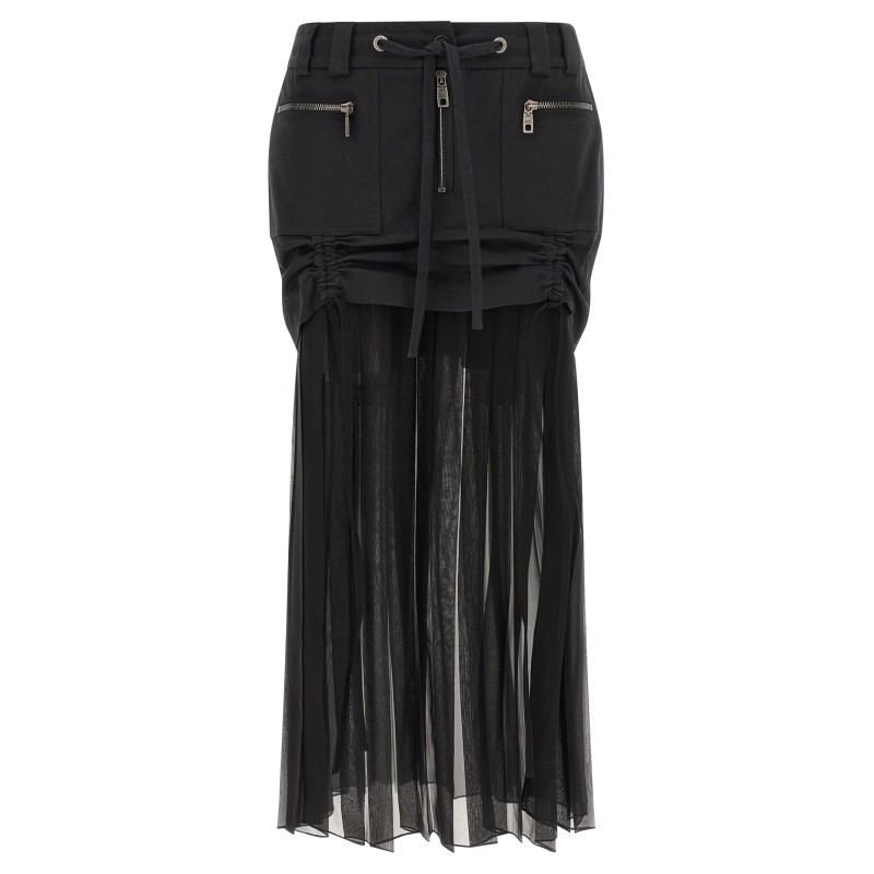 Twill and chiffon skirt