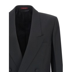 Double-breasted technical Panama blazer