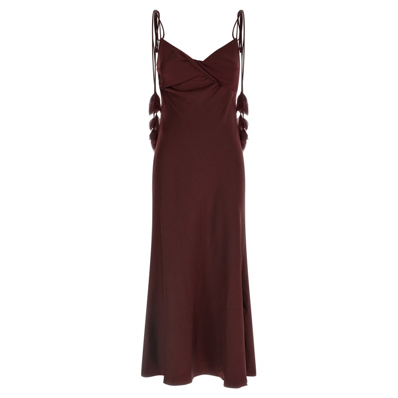 'Burgundy Satin Flower Midi' dress