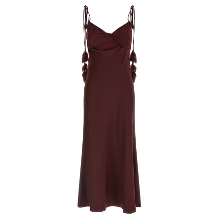 'Burgundy Satin Flower Midi' dress
