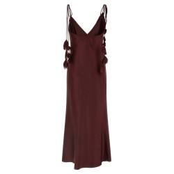 'Burgundy Satin Flower Midi' dress