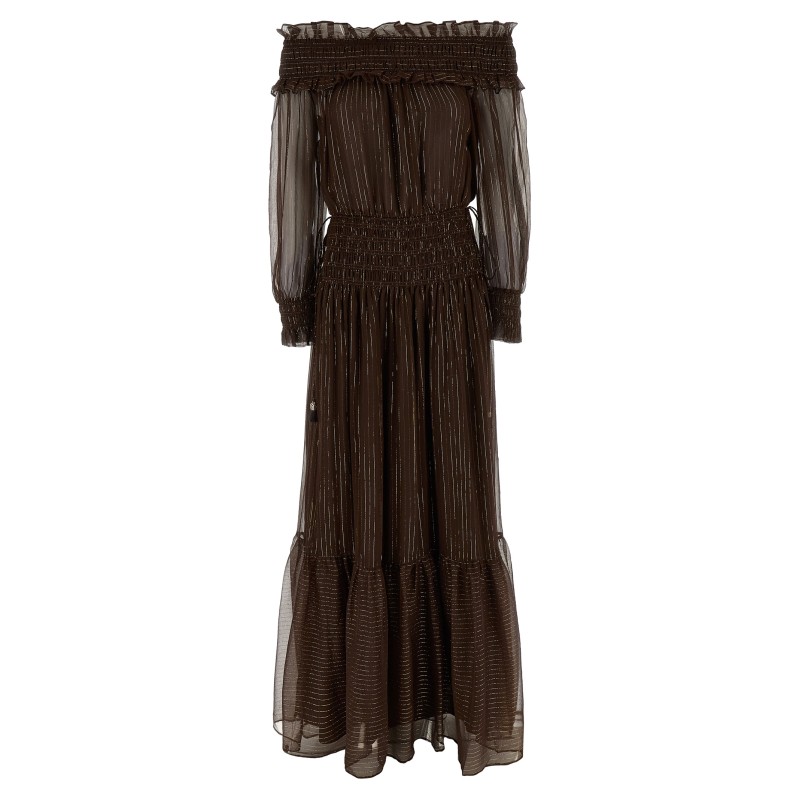 'Brown Georgette Off Shoulder Maxi' dress