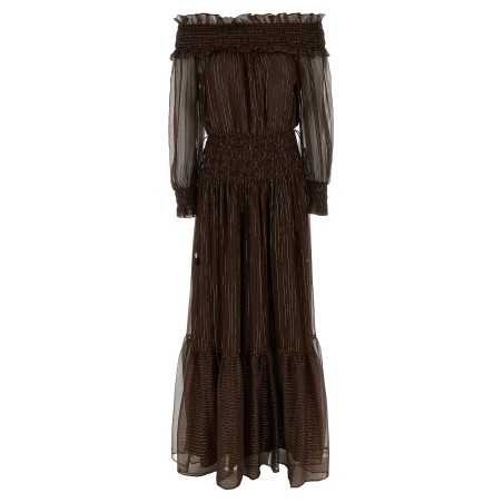 'Brown Georgette Off Shoulder Maxi' dress