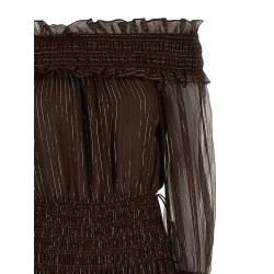 'Brown Georgette Off Shoulder Maxi' dress