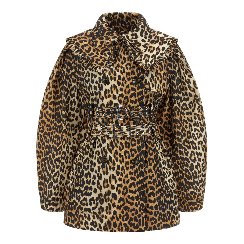 'Leopard Duchesse Nylon Short' trench coat