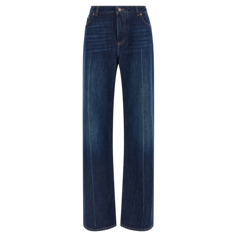 Stretched pleated trompe l'oeil jeans