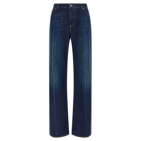 Stretched pleated trompe l'oeil jeans