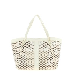 Openwork leather shopping bag
