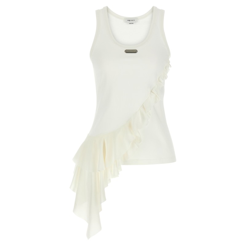 Silk ruffle tank top