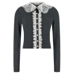 'Grey Lace Collar Knit' cardigan