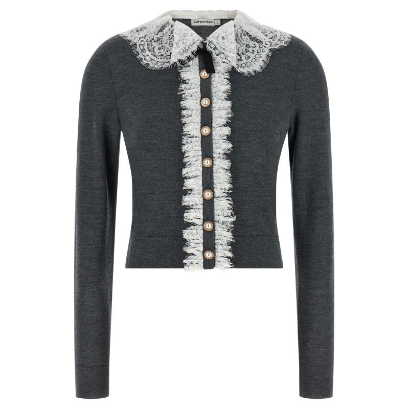 'Grey Lace Collar Knit' cardigan