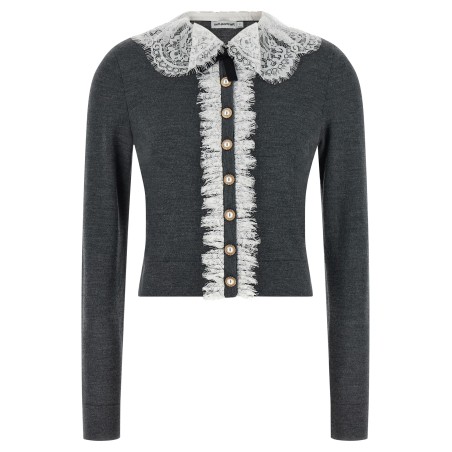 'Grey Lace Collar Knit' cardigan