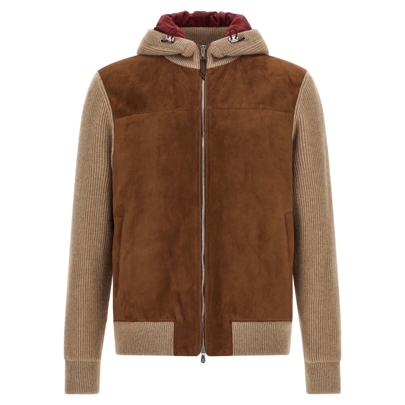Suede and cashmere bomber jacket