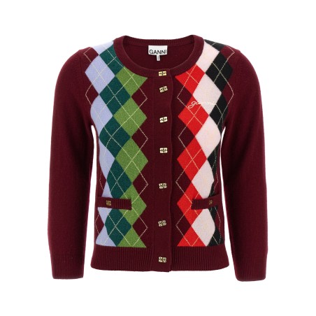 'Burgundy Check' cardigan