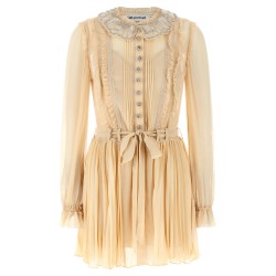 'Tan Pleated Georgette Mini' dress