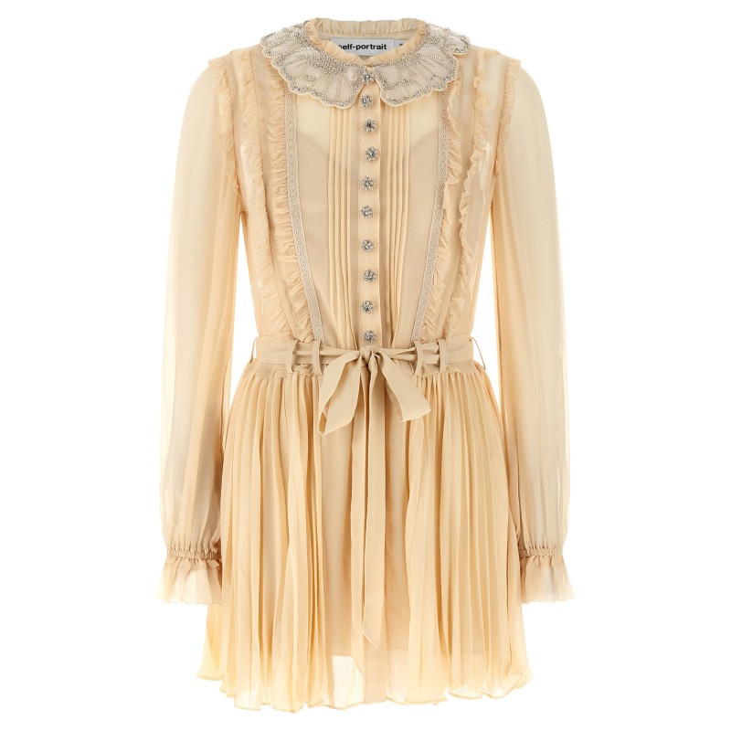 'Tan Pleated Georgette Mini' dress