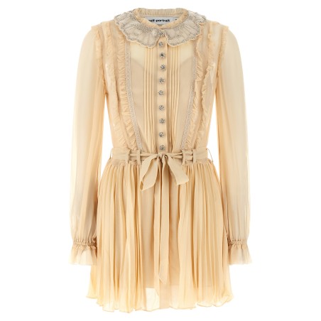 'Tan Pleated Georgette Mini' dress